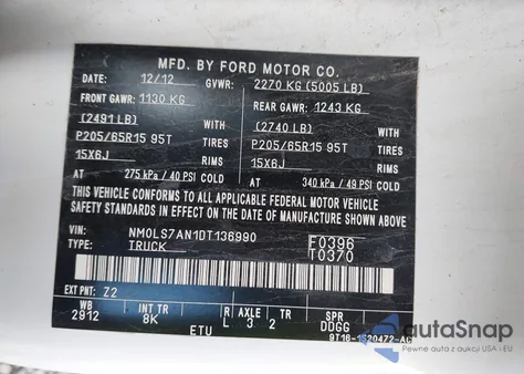 2013 Ford Transit Connect Xl from USA, damaged, VIN NM0LS7AN1DT136990